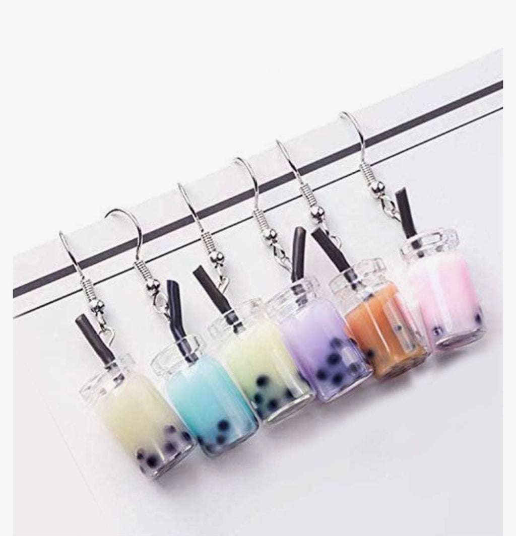6 pairs of Bubble Boba Tea Dangle Earrings Funny Personality Milk Tea Drink